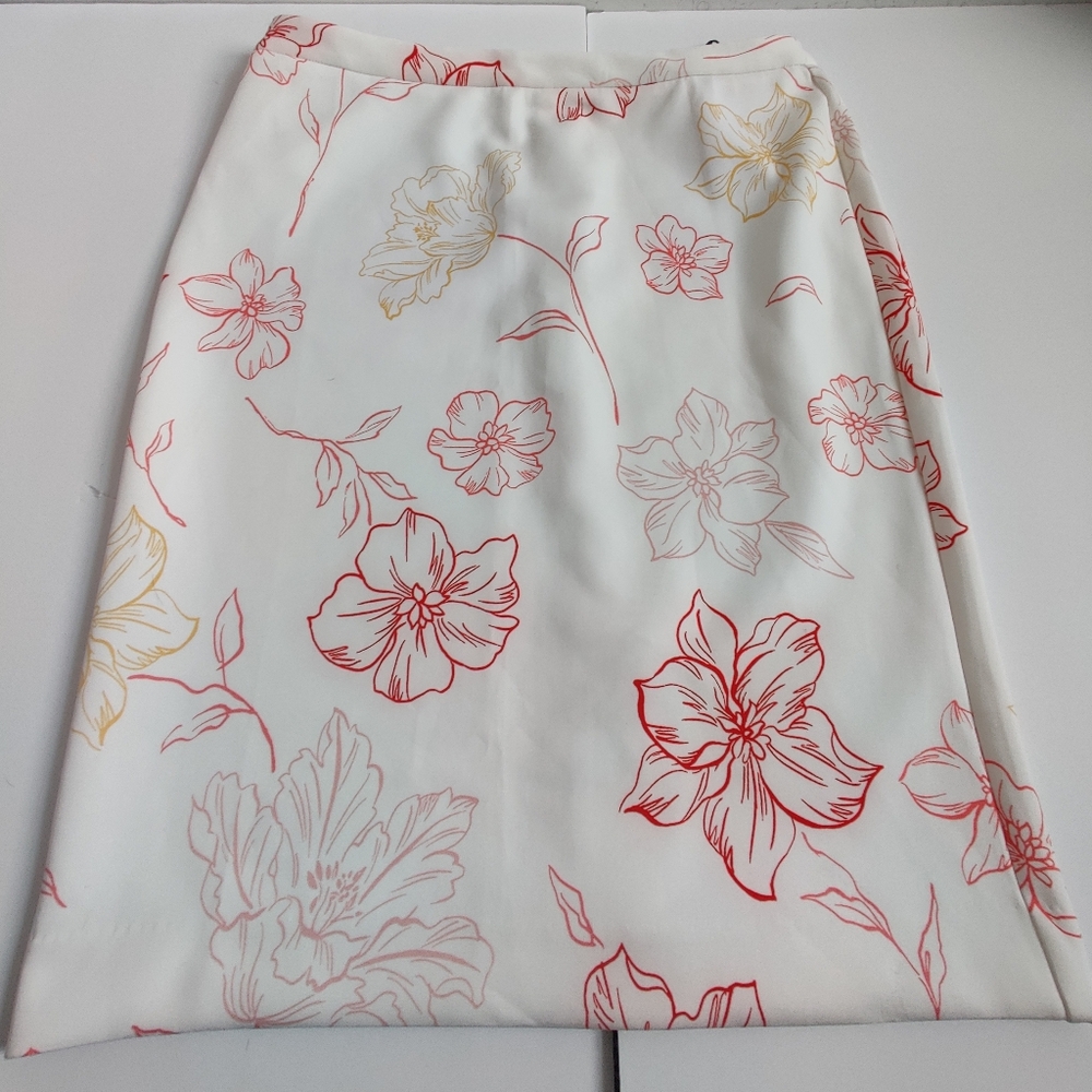 🆕 T Tahari white boho Floral drawing art business casual office pencil Skirt_12